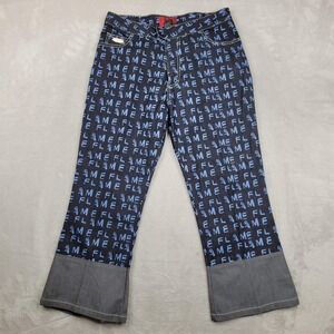 Johnny Blaze Pants Womens 11/12‎ Flame Blue All Over Print Y2K Streetwear Denim